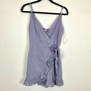 Sage Boutique Lavender Eyelet Wrap Mini dress- Ruffled Cottagecore Embroidery